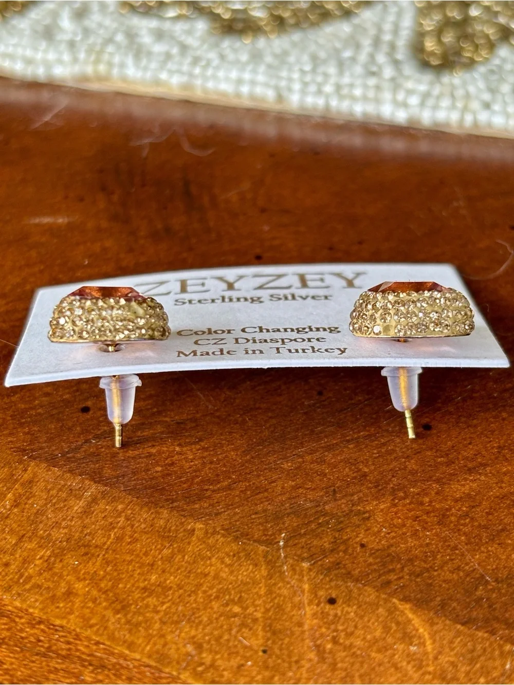 ZEYZEY 925 sterling silver stud earrings square color changing CZ diaspore stone